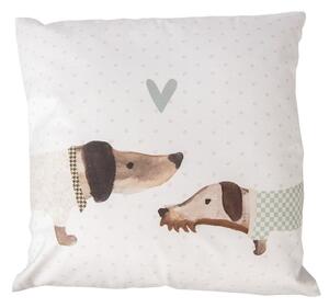 Béžová obliečka na vankúš s jazvečíkmi a srdiečkom - 45*45cm - Clayre & Eef