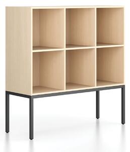 Regál FRAME, nízky, s čiernou podnožou, 1299 x 450 x 1331 mm, breza