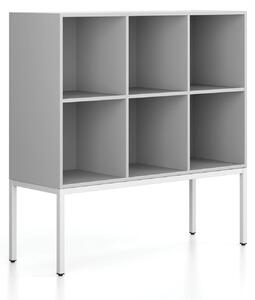 Regál FRAME, nízky, s bielou podnožou, 1299 x 450 x 1331 mm, sivá