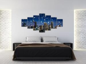Moderný obraz: večerné mesto budúcnosti (Obraz 210x100cm)