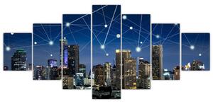 Moderný obraz: večerné mesto budúcnosti (Obraz 210x100cm)