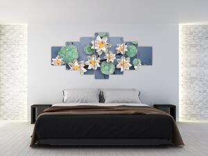 Kvety na modrom pozadí - obraz (Obraz 210x100cm)