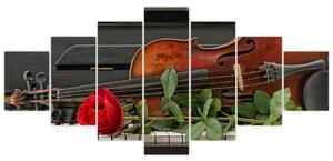 Obraz husle a ruže na klavíri (Obraz 210x100cm)