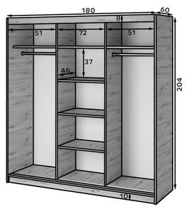 Šatníková skriňa s posuvnými dverami 180 cm ZORIANA - dub artisan