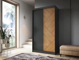 Šatníková skriňa s posuvnými dverami 120 cm VALORA - čierna / dub karamel