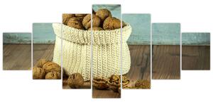 Obraz - orechy v pletenom koši (Obraz 210x100cm)