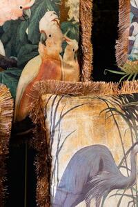 Zamatový vankúš s papagájmi Kakadu so zlatými strapcami - 45 * 45 * 10cm