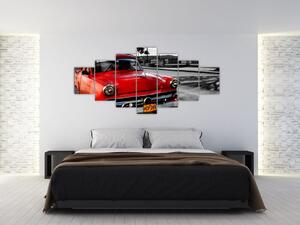 Obraz červeného auta - veterán (Obraz 210x100cm)
