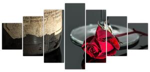 Červená ruža na stole - obrazy do bytu (Obraz 210x100cm)