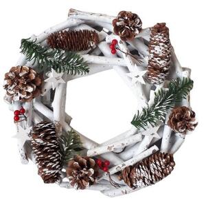 Biely drevený vianočný veniec so šiškami - Ø 30 * 8 cm