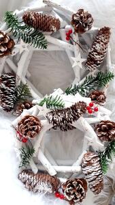Biely drevený vianočný veniec so šiškami - Ø 30 * 8 cm