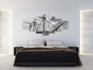 Čiernobiely obraz plachetnica (Obraz 210x100cm)