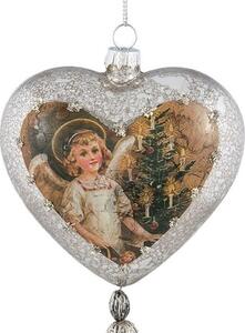 Vianočná sklenená ozdoba srdce s anjelom I- 9 * 5 * 18 cm