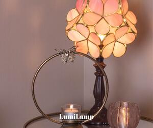 Růžová stolná lampa Tiffany Bloom - 21*21*38 cm E14/max 1*25W