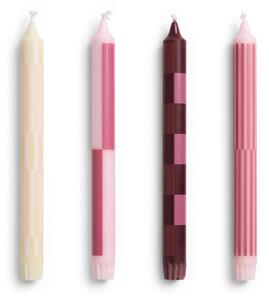 HAY Sviečky Pattern Candle set 4ks, pink and bordeaux