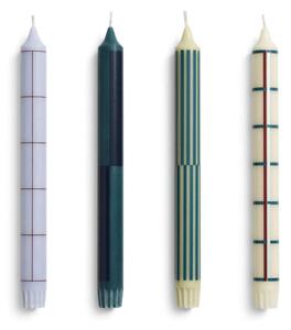 HAY Sviečky Pattern Candle set 4ks, green and silver