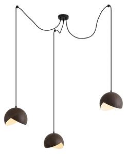 Dizajnová závesná lampa čierna s tienidlom s drevenou potlačou a opálovým sklom 3-svetelná - Tulip