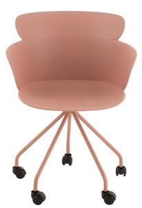 Plastová ružová stolička na kolieskach Eva - 56 * 53 * 81 cm