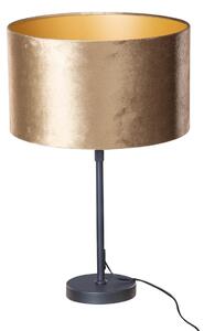 Stolová lampa čierna s plyšovým tienidlom bronz 35 cm - Parte