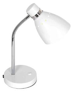 Pružinová stolová lampa, biela, kov, ohybné rameno, s vypínačom