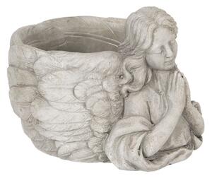 Šedý květináč s andělkou Anjel - 19 * 17 * 14 cm