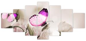 Motýľ na kvetine - obraz (Obraz 210x100cm)
