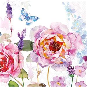 Zelené papierové obrúsky s pivonkami Peonies - 33*33 cm (20ks) - Ostatní