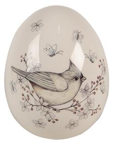 Dekorácia keramické vajíčko s vtáčikom - Ø 13*16 cm - Clayre & Eef