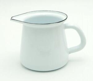 Biela smaltovaná mliekovka White blue -11,5cm - 0.4l - Münder Email