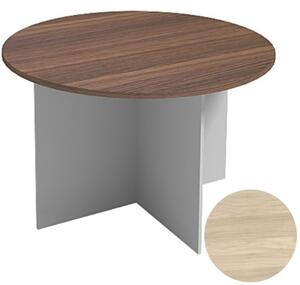 Rokovací stôl s guľatou doskou PRIMO FLEXI, priemer 1200 mm, biela / dub prírodný
