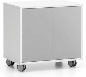 Pojazdná skrinka na kolieskach s dverami LAYERS, krátka, 600 x 400 x 575, biela / sivá