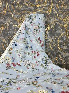 Ervi bavlna š.240cm - maľované lúčne kvety na modrom - 27514-10, metráž