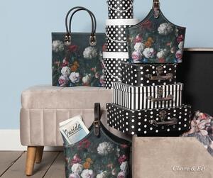 Tmavo tyrkysová dekoratívne taška Colette s kvetinami - 25 * 12 * 22 cm