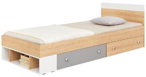Jednolôžková posteľ Peluga PL15 L / P, Farby: dub sušienkovo hnedý / biela lux + sivá Mirjan24 5903211165382