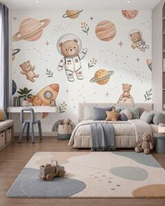 Tapety Roztomilí medvedíkoví astronauti medzi planétami, raketami a hviezdami v jemnom pastelovom akvarelovom, Jedinečné tapety, w10096 : Uwalls.sk