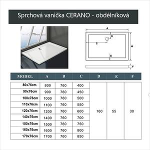 CERANO - Sprchová vanička z liateho mramoru obdĺžniková Piato - biela matná - 90x76 cm