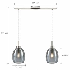 BRILAGI - LED luster na lanku RETRO GLASS 2xE27/60W/230V matný chróm/dymovo šedá