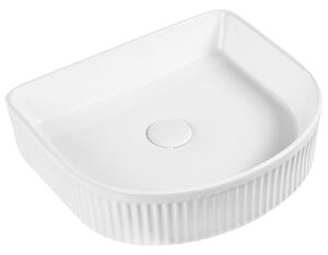 Umývadlo na dosku biele keramické 420 x 370 mm lesklé polkruhové s odtokovou zátkou klik-klak moderný štýl kúpeľňa