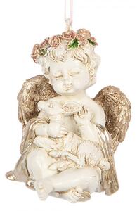 Béžovo-zlatá antik vianočná závesná dekorácia anjelik Angel - 5*4*6 cm - Clayre & Eef