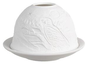 Biely porcelánový svietnik na čajovú sviečku so sovami Paollo - Ø 12*8 cm - Clayre & Eef