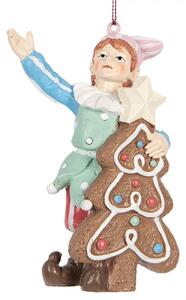 Závesná vianočná dekorácia Elf so stromčekom - 8*4*11 cm - Clayre & Eef