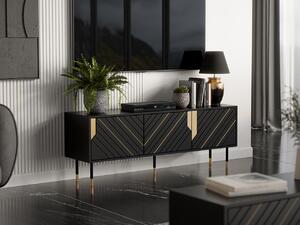 Tv stolík/skrinka Maramax 150 3D, Farby: čierna + čierna + zlatá Mirjan24 5903211310003