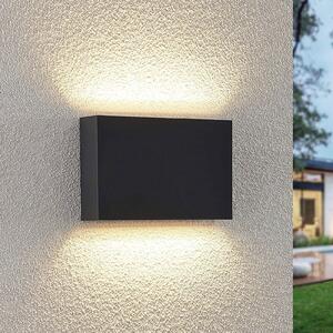 Lindby LED vonkajšie nástenné svietidlo Jarte, 20 cm, hore/dole, sivé, IP65, Čierna, Plast, Moderný, Nástenné svietidlo