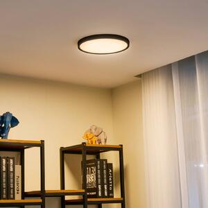 Lindby Smart LED stropné svietidlo Pravin, Ø 30 cm, čierna, Čierna, Obývacia izba / jedáleň, Plast, Moderný, Závesné svietidlo