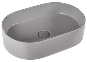 Umývadlo na dosku sivé keramické 500 x 330 mm matné oválne s odtokovou zátkou klik-klak moderný štýl kúpeľňa