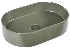 Umývadlo na dosku zelené keramické 500 x 330 mm matné oválne s odtokovou zátkou klik-klak moderný štýl kúpeľňa