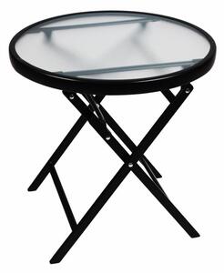 Skladací stôl so sklenenou doskou, čierny, Ø 45 cm, oceľ