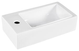 Umývadlo na dosku biele keramické 450 x 240 mm lesklé obdĺžnikové s odtokovou zátkou klik-klak ľavostranné moderný štýl kúpeľňa