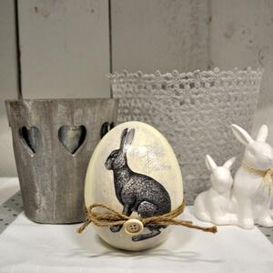 Dekoračné vajíčko s motívom zajaca a mašličkou - Ø 12 * 14 cm