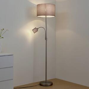 Stojacia lampa Lindby Jaileen, sivá, textil, 170 cm, na citanie, Hliník / sivá / zinok, Obývacia izba / jedáleň, kov, Moderný, Stojaca lampa